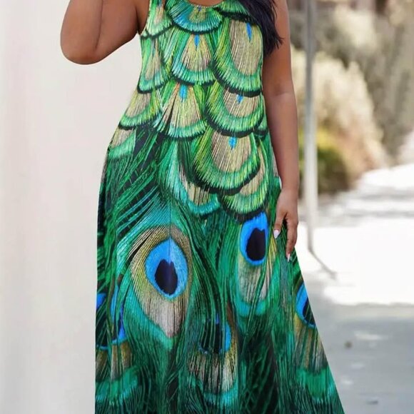 Ladies size 3X Peacock print maxi dress - Picture 3 of 9